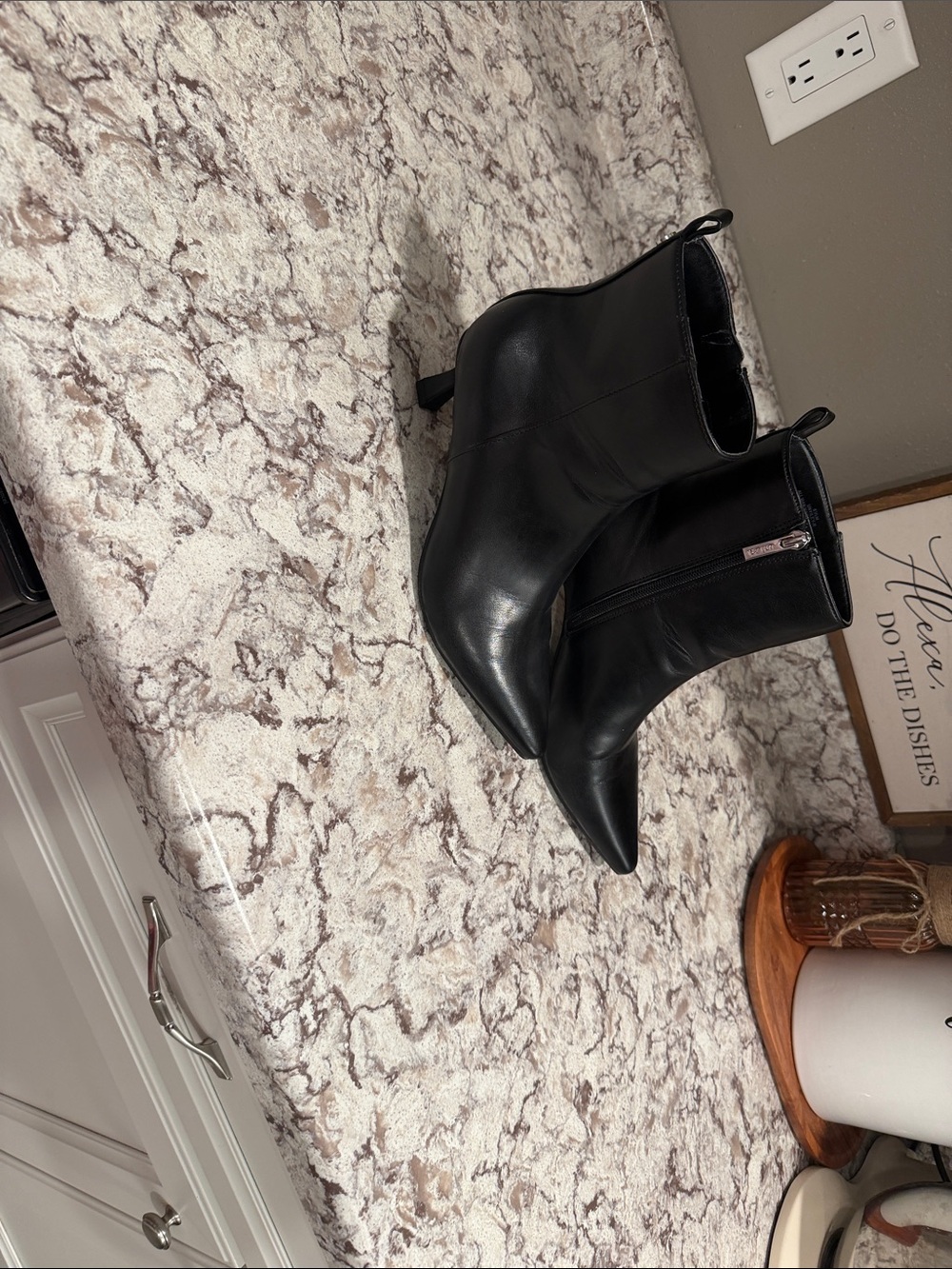 Unisa Black Pointed Toe Ankle Booties with Side Zip
